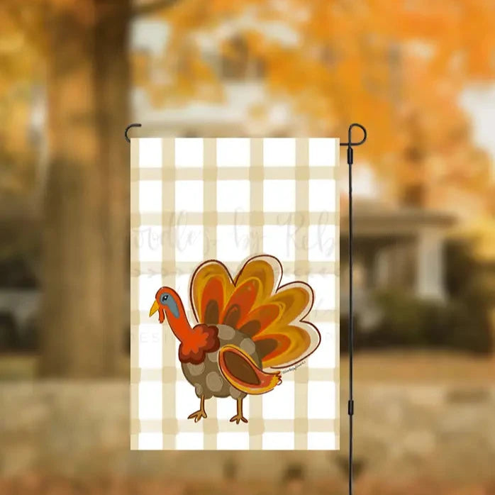 Trottin Turkey Gingham Garden Flag