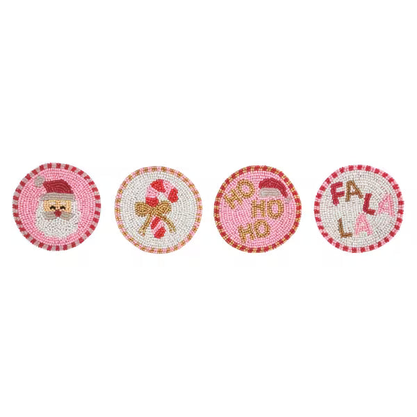 Santa Beaded Holiday Coaster Set