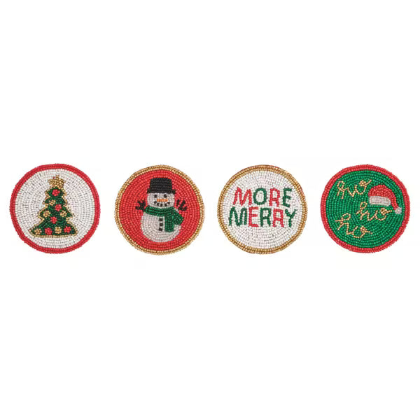 Christmas Tree Beaded Holiday Coaster Set