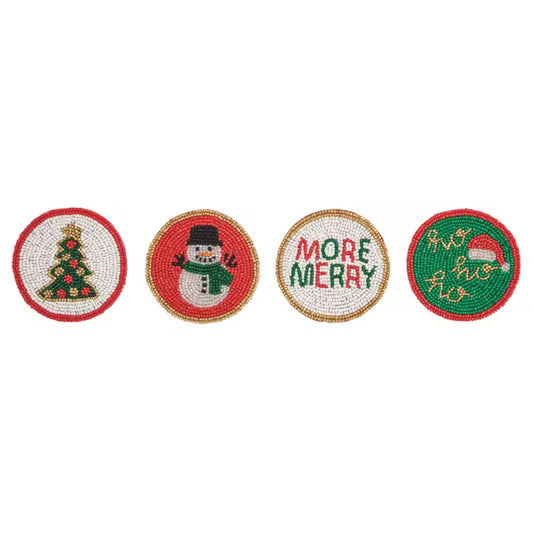 Christmas Tree Beaded Holiday Coaster Set
