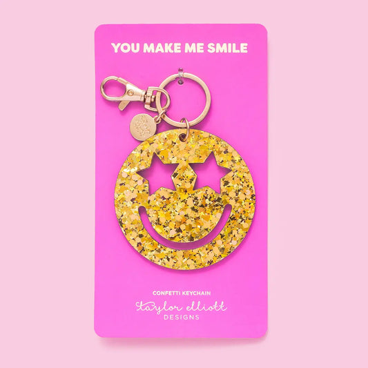 Keychain - Smiley Stars - Gold Confetti