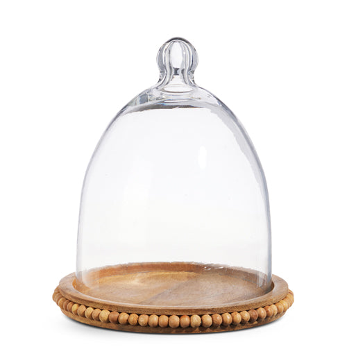 Wood Beaded Tray with Cloche