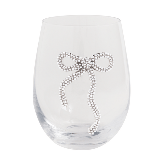 White Bow Beaded Wine Glass
