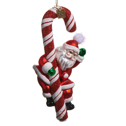 EC 6.75" Candy Cane Santa Ornament