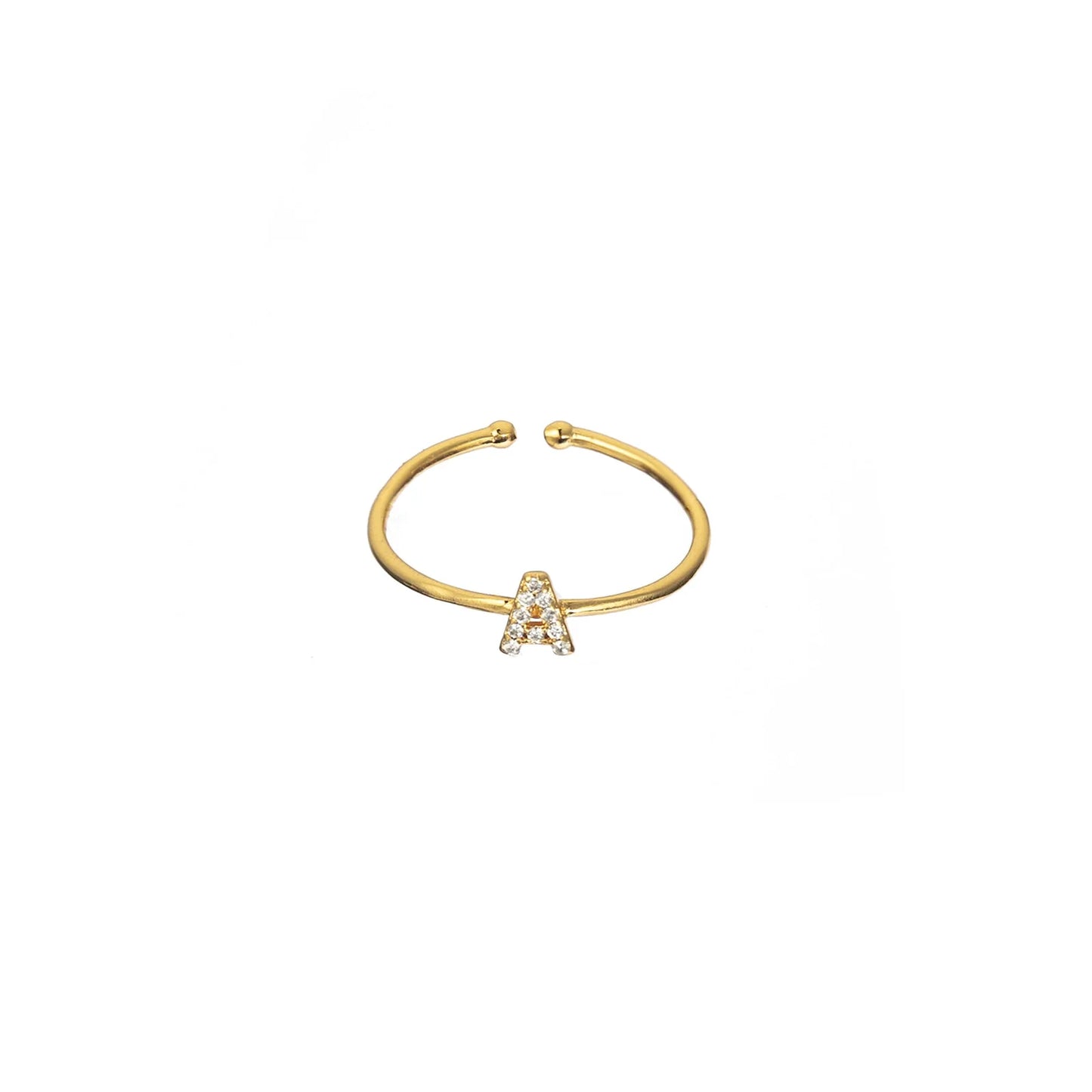18K Gold Shiny Adjustable Initial Ring