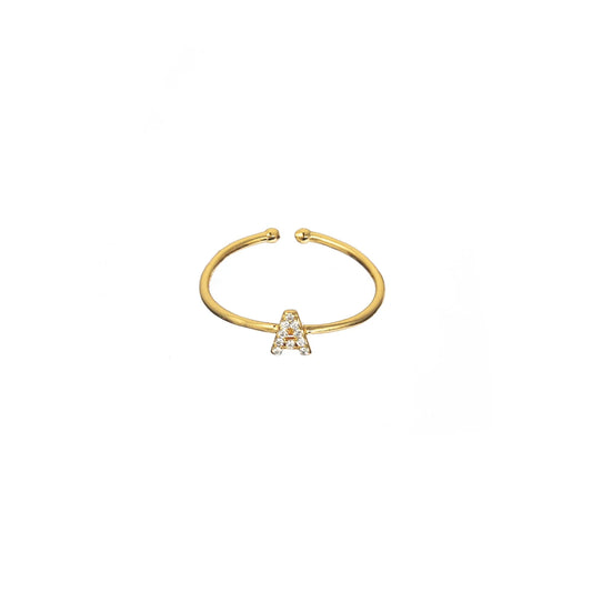 18K Gold Shiny Adjustable Initial Ring