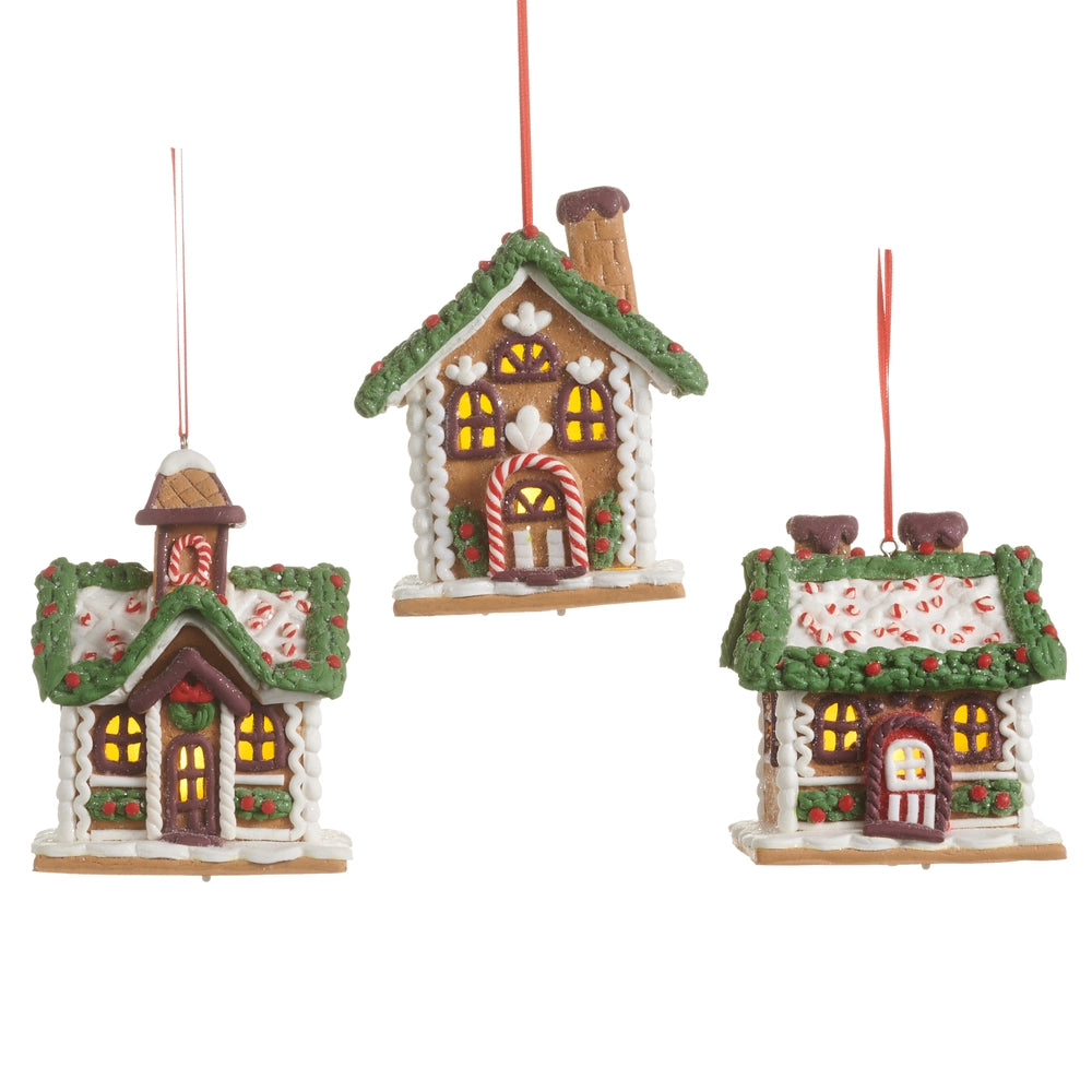 4" Chocolate Lighted Gingerbread House Ornament