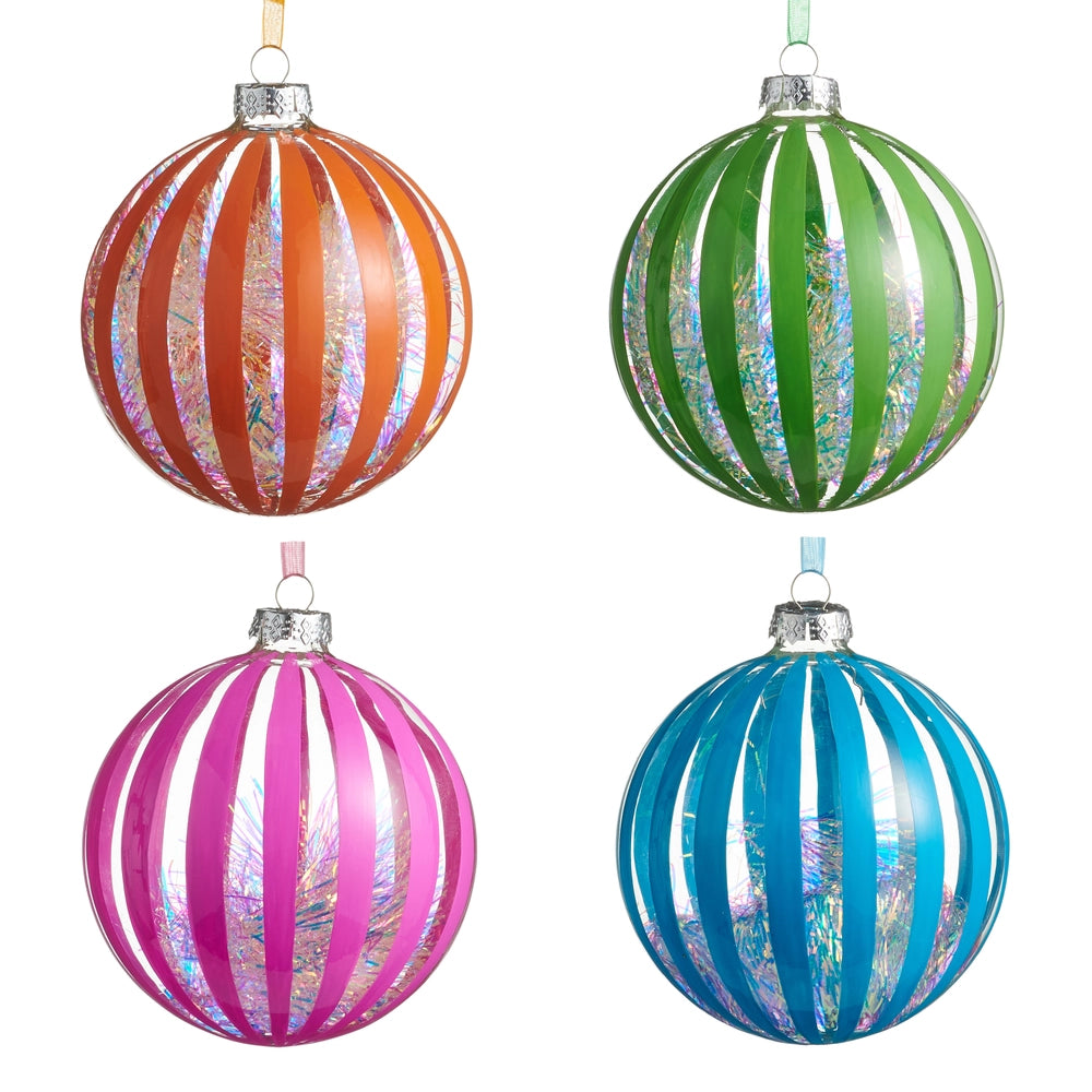 5" Neon Tinsel Filled Ball Ornament