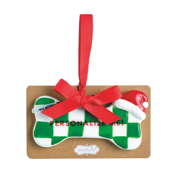 Santa Hat Personalize Me Dog Bone Ornament Set