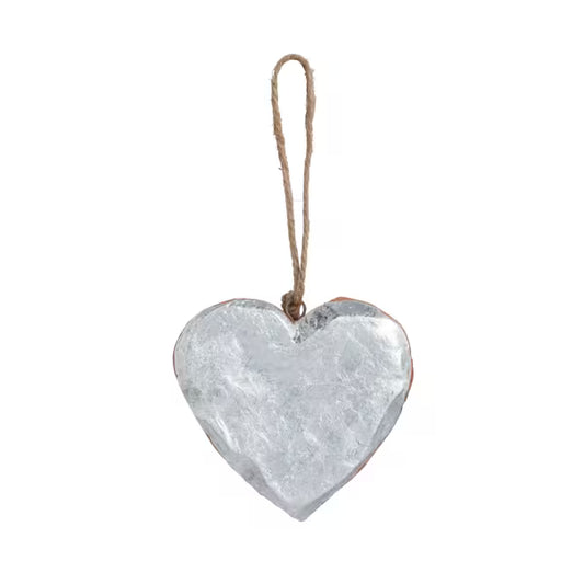 Silver Heart Painted Terracotta Ornament
