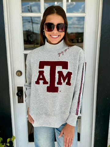 BC | Texas A&M Mock Neck Sequin Stripe Sweatshirt