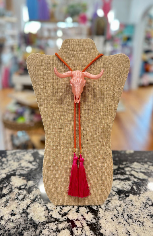 Longhorn Bolo Quartz Pink with Orange & Fuchsia