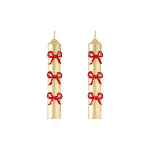 Christmas Bow Mini Taper Candle Set of 2