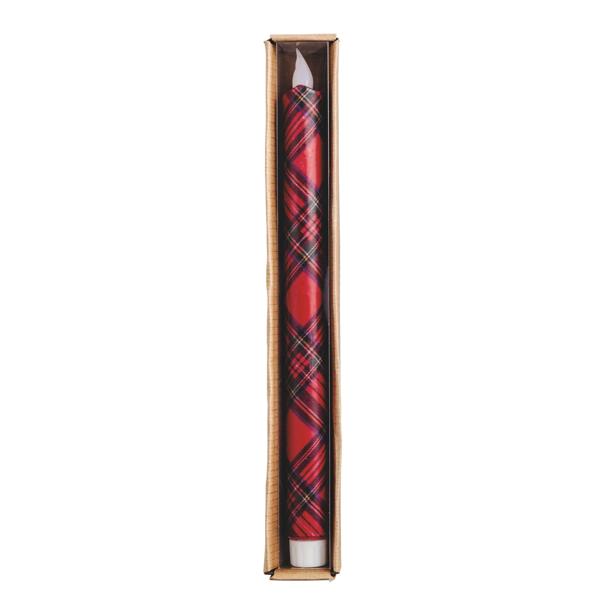 LED Red Tartan Taper Candle