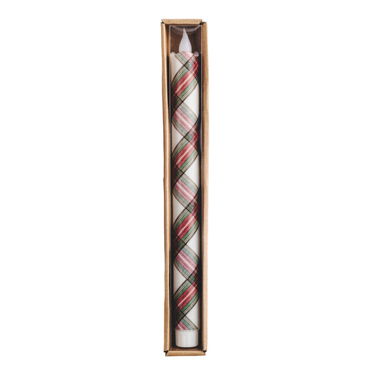 LED White Tartan Taper Candle