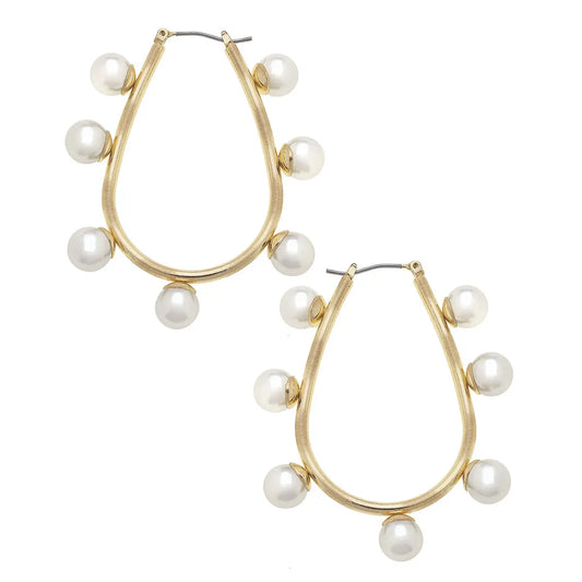 Allison Studded Pearl Teardrop Hoop Earrings | Ivory