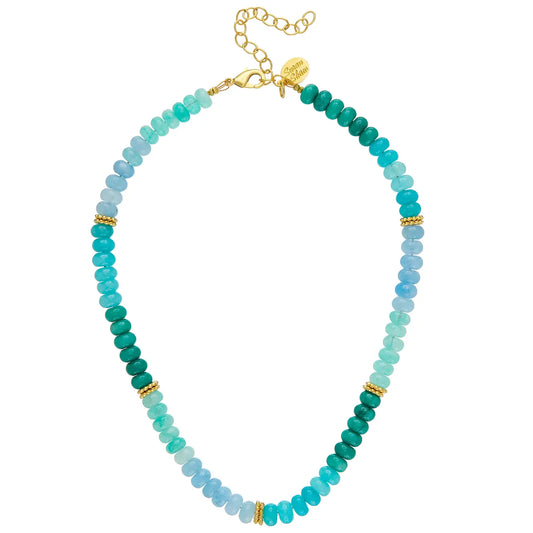 Blue Jade and Gold Bead Necklace
