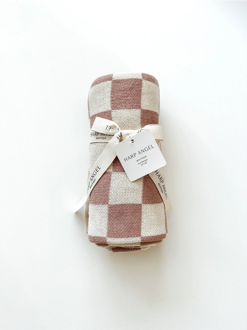 Knitted Baby Blanket | Neutral Checkered