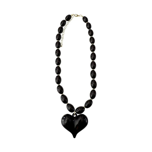 Roxie Black Beaded Necklace with Heart Charm