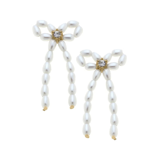 Kristin Pearl Beaded Bow Earrings in Ivory