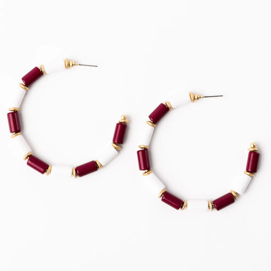 Cara Earrings | Maroon + White