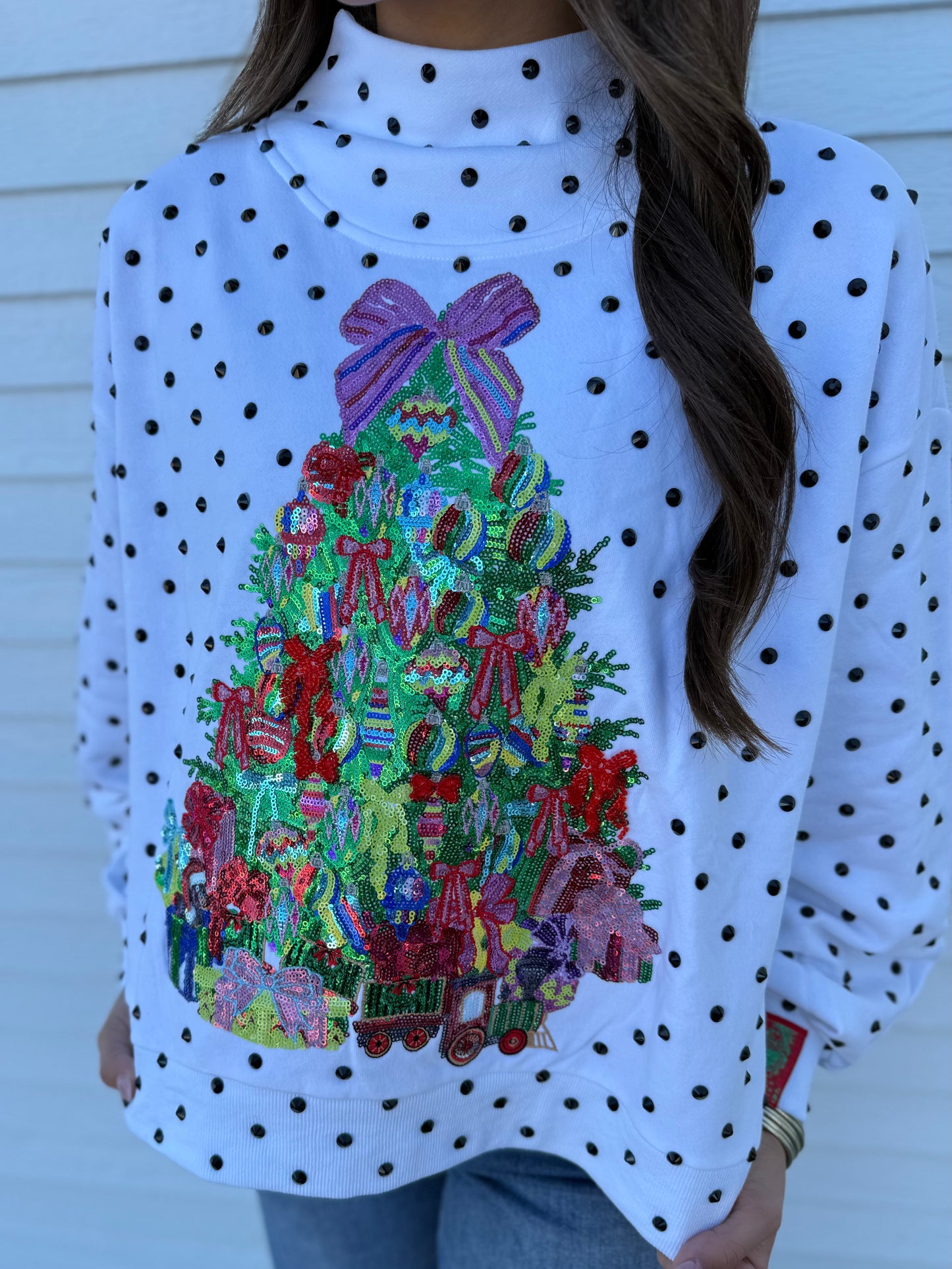 QOS Polka Dot Tree Mockneck