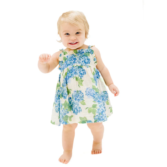 Paperbag Ruffle Sundress | Watercolor Hydrangeas