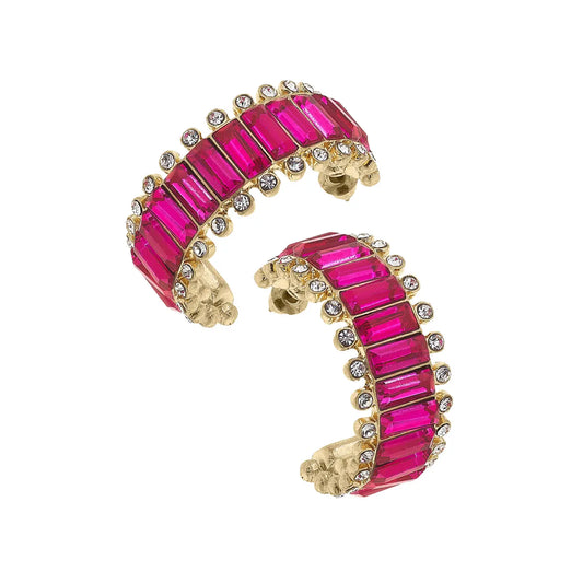 Katherine Rhinestone Baguette Hoop Earrings | Pink