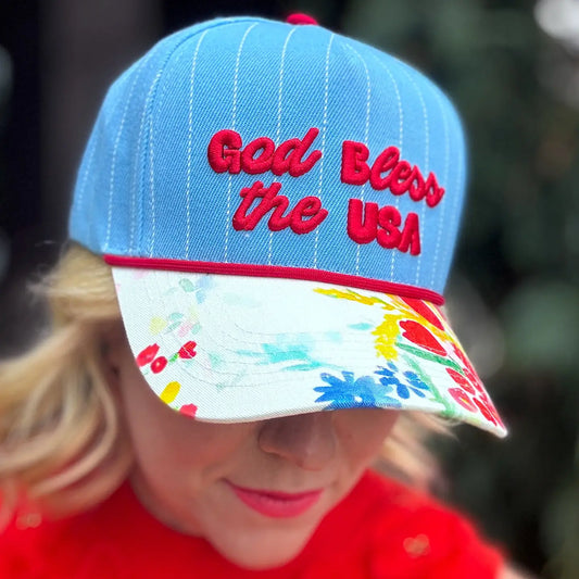 Cap - "God Bless the USA" - Blue + Red