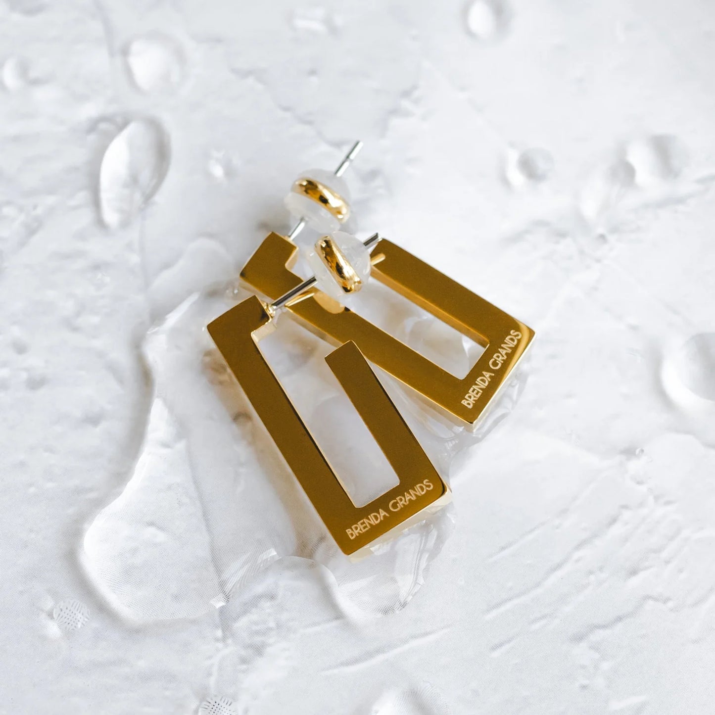 Waterproof Gold Rectanglular Hoops