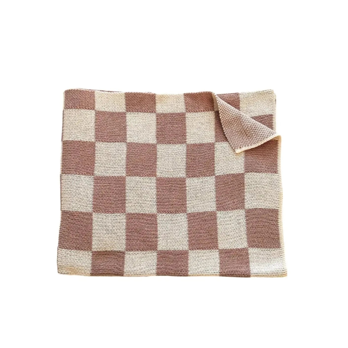 Knitted Baby Blanket | Neutral Checkered