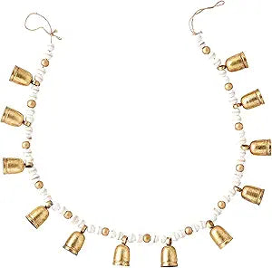 Mud Pie Wood Bead Bell Garland, Gold, 60"