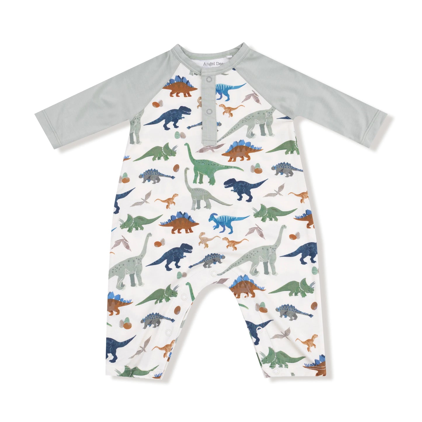Washy Dinos | Long Sleeve Raglan Henley Romper