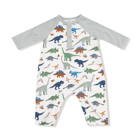 Washy Dinos | Long Sleeve Raglan Henley Romper