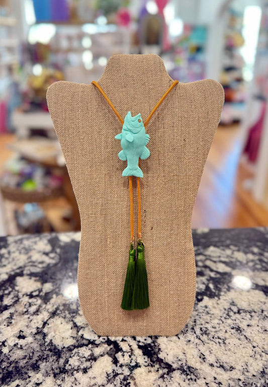 Fish Bolo Turquoise with Golden Yellow & Olivr