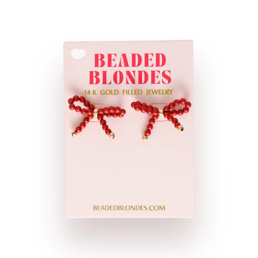 Red Pearl Bow Earrings