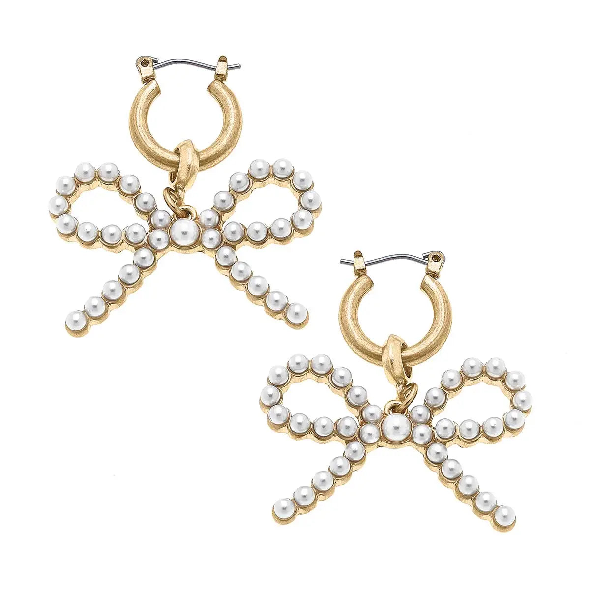 Kellie Pearl-Studded Bow Drop Earrings in Ivory