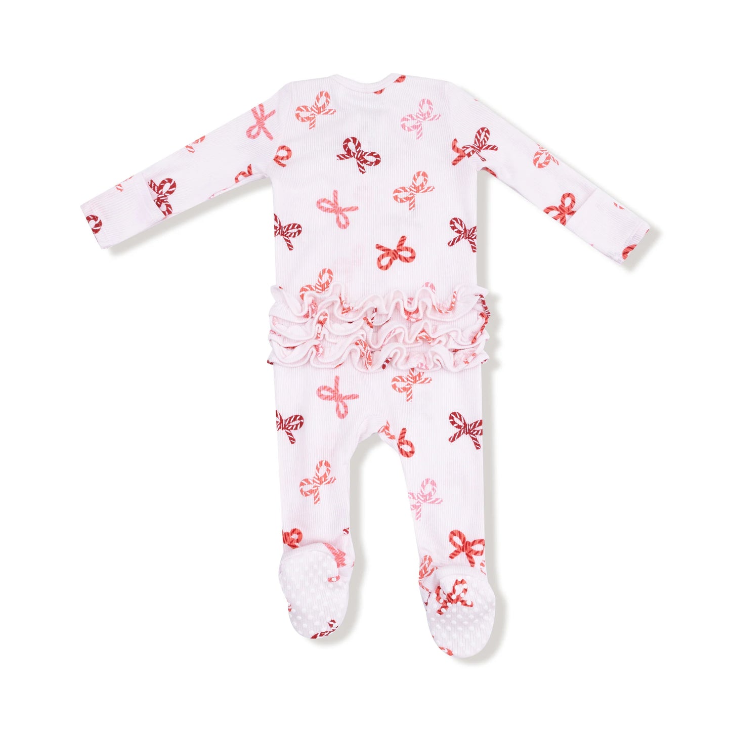Candy Cane Bows | 2 Way Zipper Ruffle Back Footie Regular price