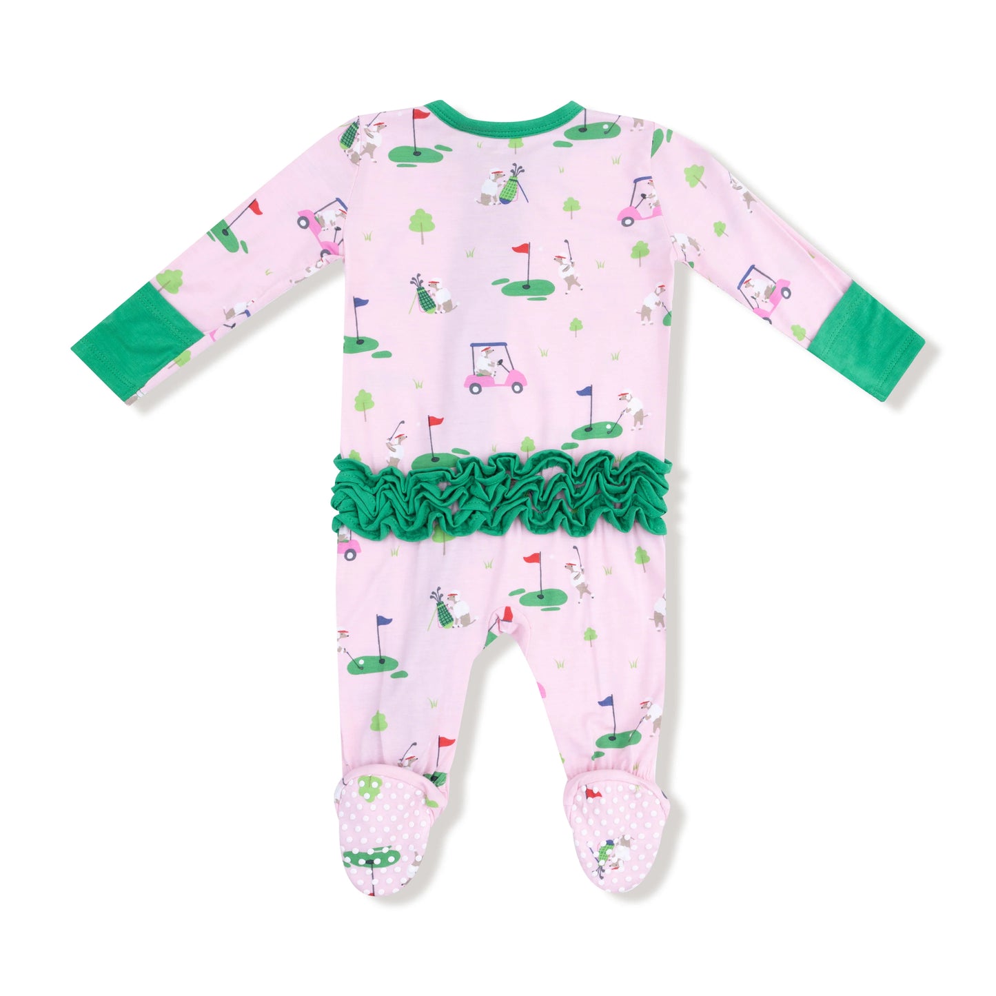 Dog Gone Golf | Pink  2 Way Zipper Ruffle Back Footie