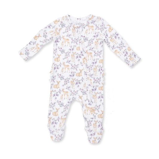 Floral Deer | 2 Way Ruffle Back Zipper Footie