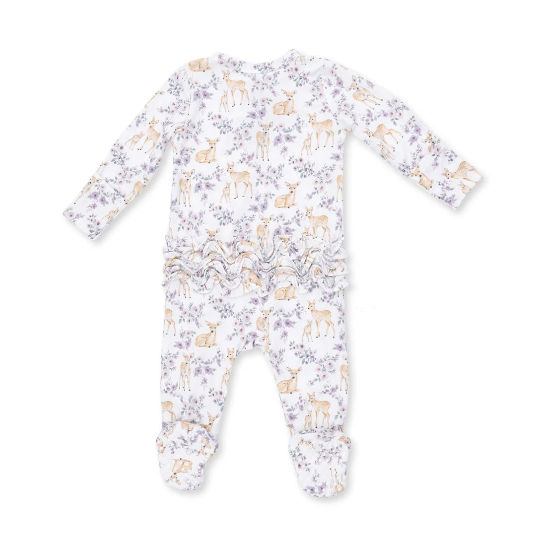 Floral Deer | 2 Way Ruffle Back Zipper Footie