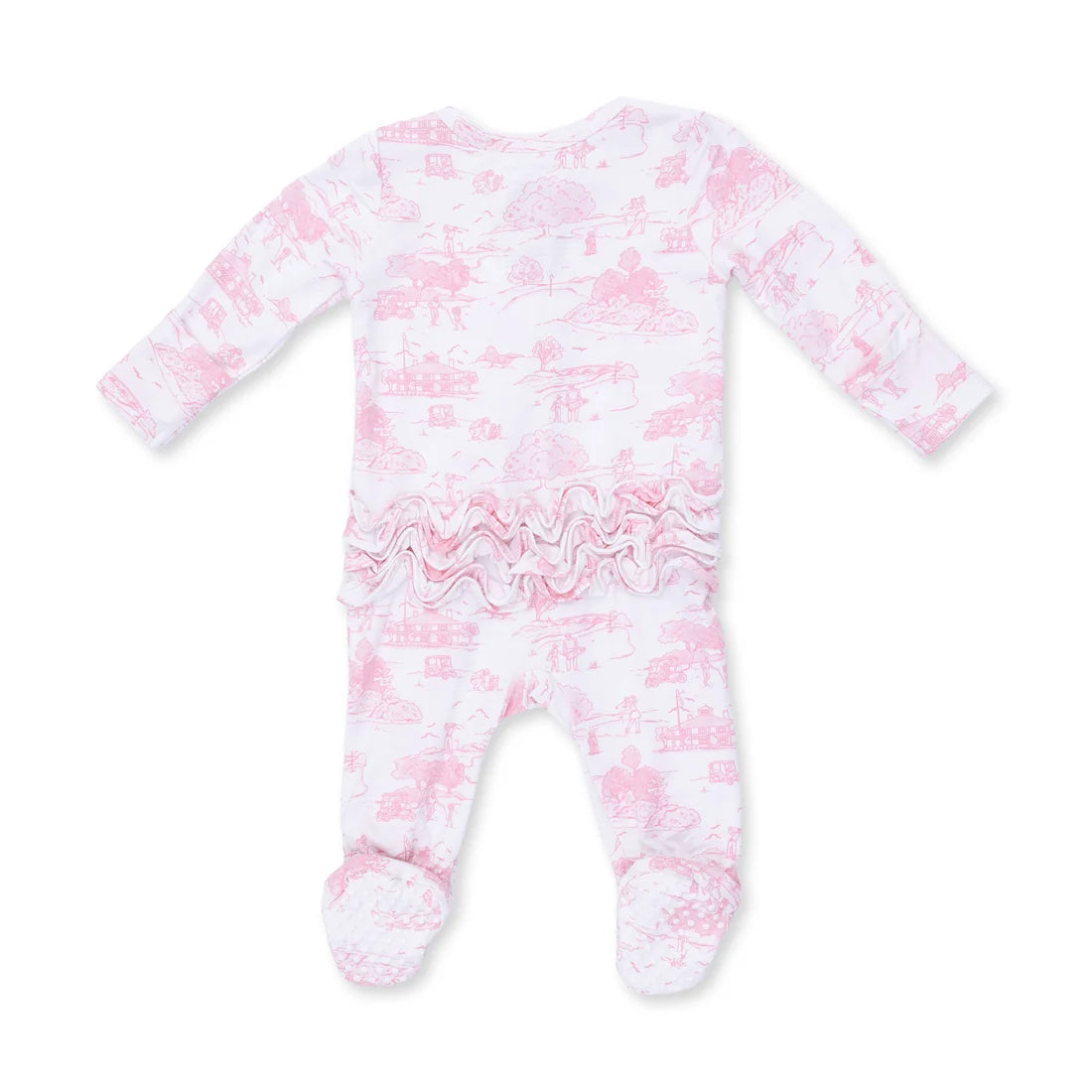 Golf Toile Pink | 2 Way Ruffle Back Zipper Footie