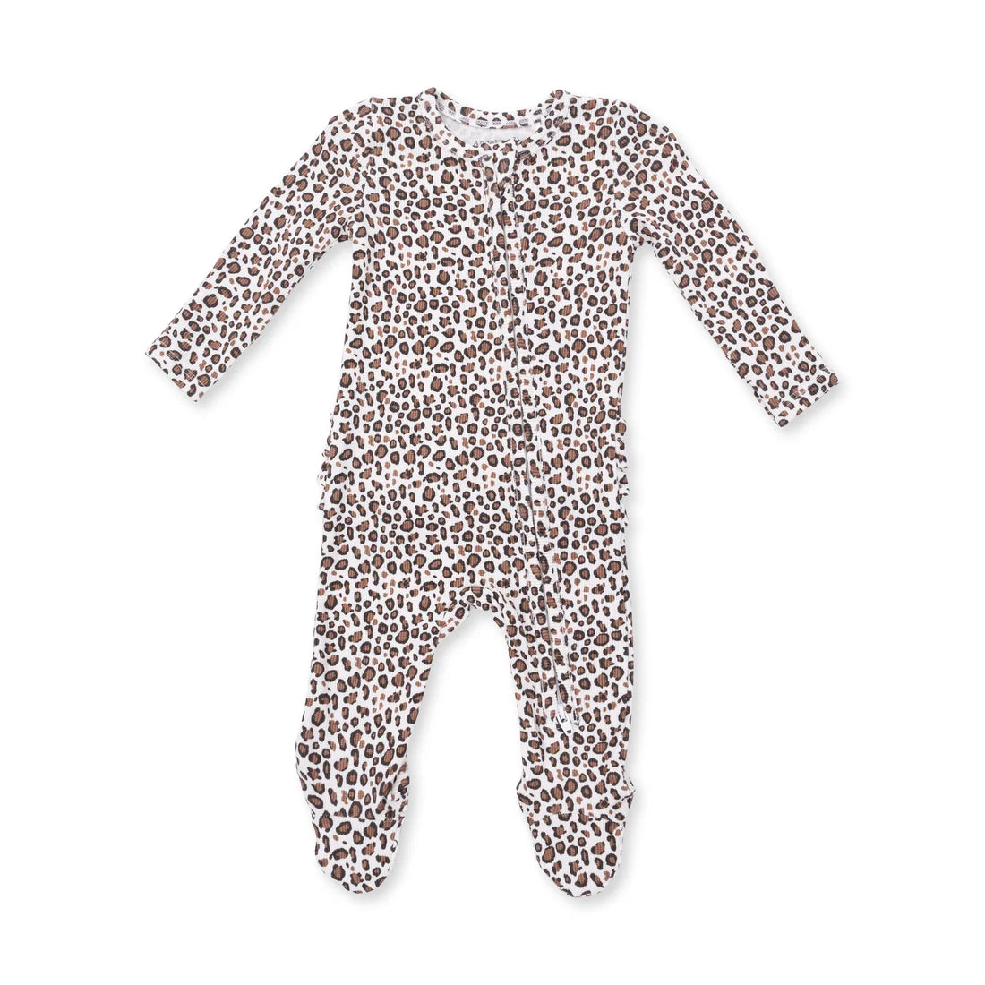 Leopard Rib | 2 Way Ruffle Back Zipper Footie