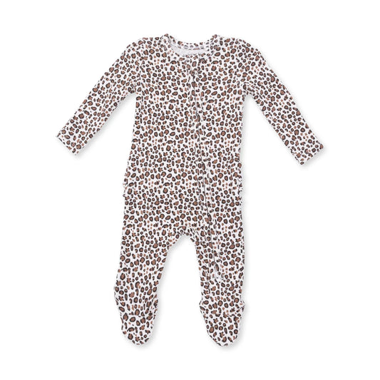 Leopard Rib | 2 Way Ruffle Back Zipper Footie