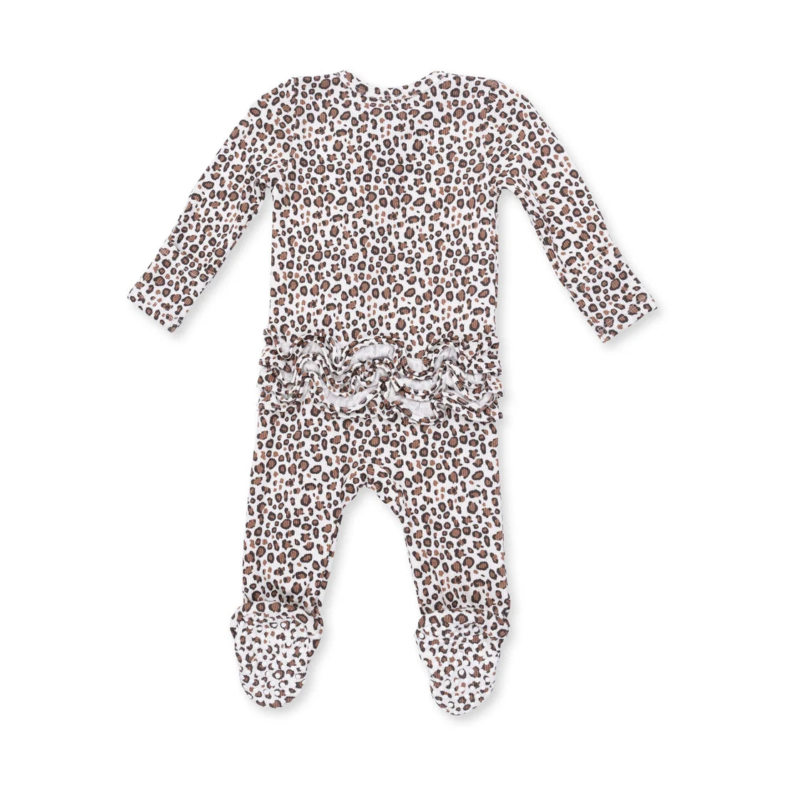 Leopard Rib | 2 Way Ruffle Back Zipper Footie