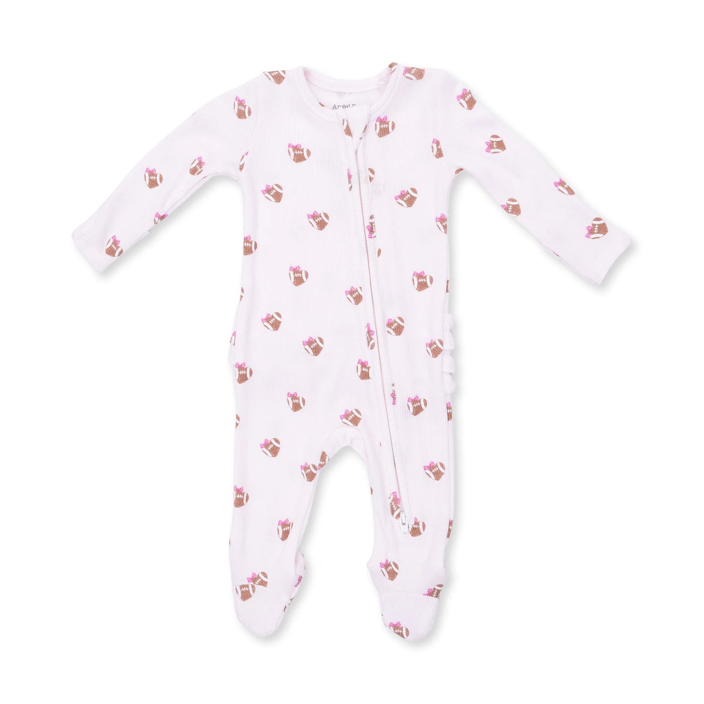 Mini Football Hearts | 2 Way Ruffle Back Zipper Footie