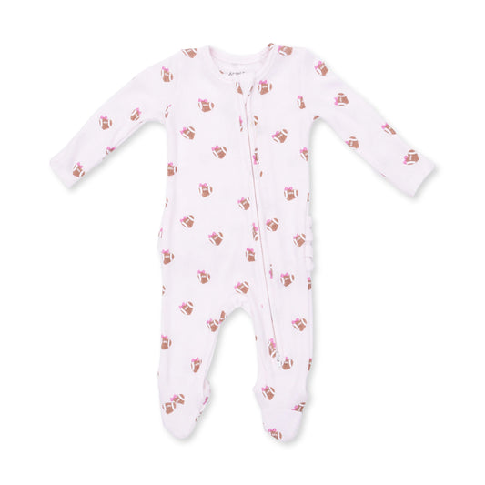 Mini Football Hearts | 2 Way Ruffle Back Zipper Footie