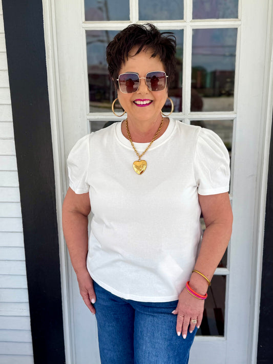 Larissa Pleat Sleeve Tee | White