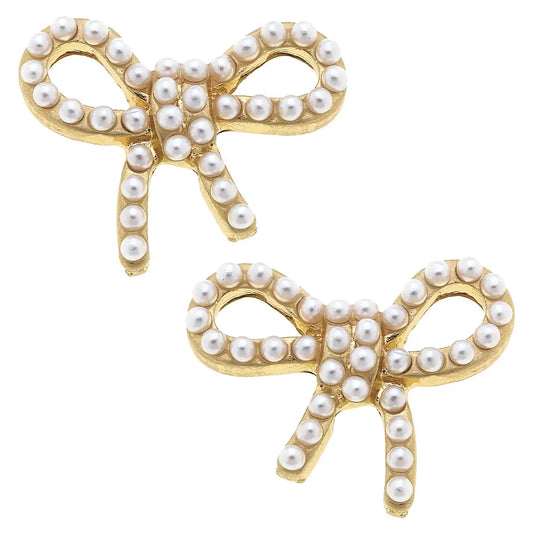 Mariah Pearl Studded Bow Stud Earrings in Ivory