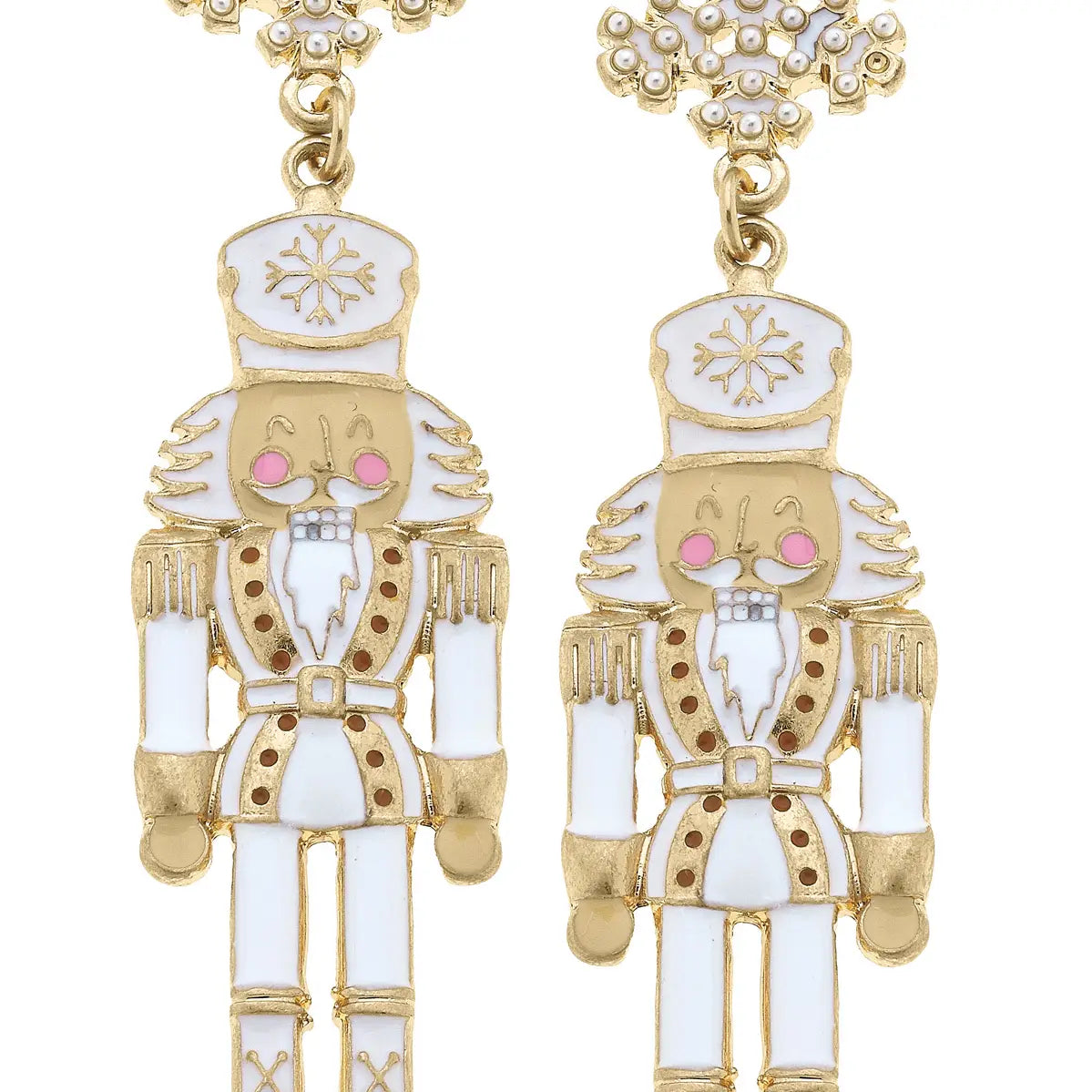 Pearl Studded Snowflake Enamel Nutcracker Earrings